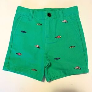 Janie and Jack Green Fish Embroidered Shorts
